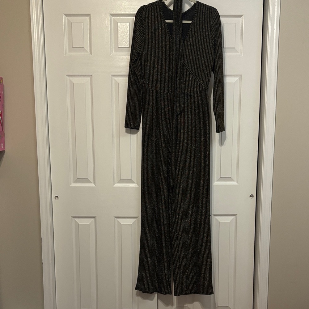 Chic Black and Gold Striped Jumpsuit